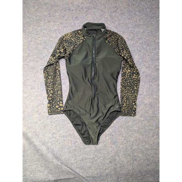 All in Motion Long Sleeve Mock Neck 1-Piece Rashguard Sun Protection Swimsuit, M - Picture 3 of 9